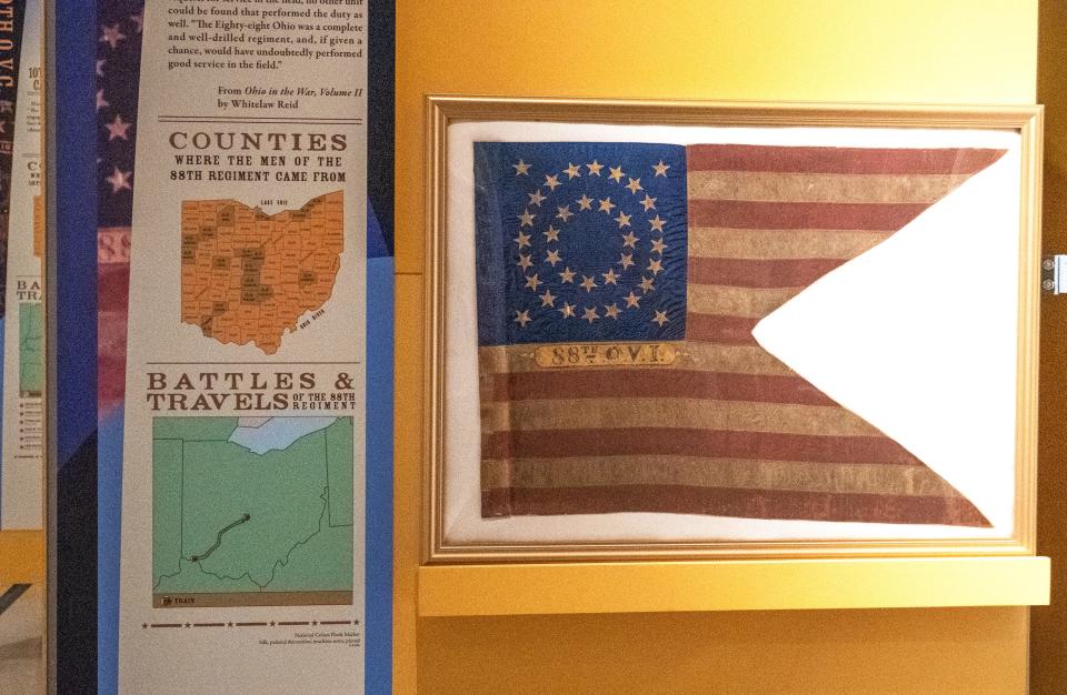 This is one of numerous artifacts in the Ohio History Connection exhibit showcasing flags from the Civil War era. Columbus Metropolitan Library cardholders can present their cards to see this and other exhibits for free at the Ohio History Center every Friday in September.