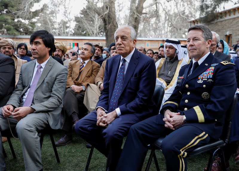 U.S. envoy for peace in Afghanistan Zalmay Khalilzad and U.S. Army General Scott Miller attend Afghanistan's President Ashraf Ghani's inauguration as president, in Kabul