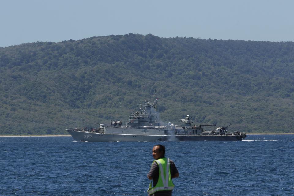 <p>Indonesian navy ships join the search for the missing submarine</p> (AFP via Getty Images)