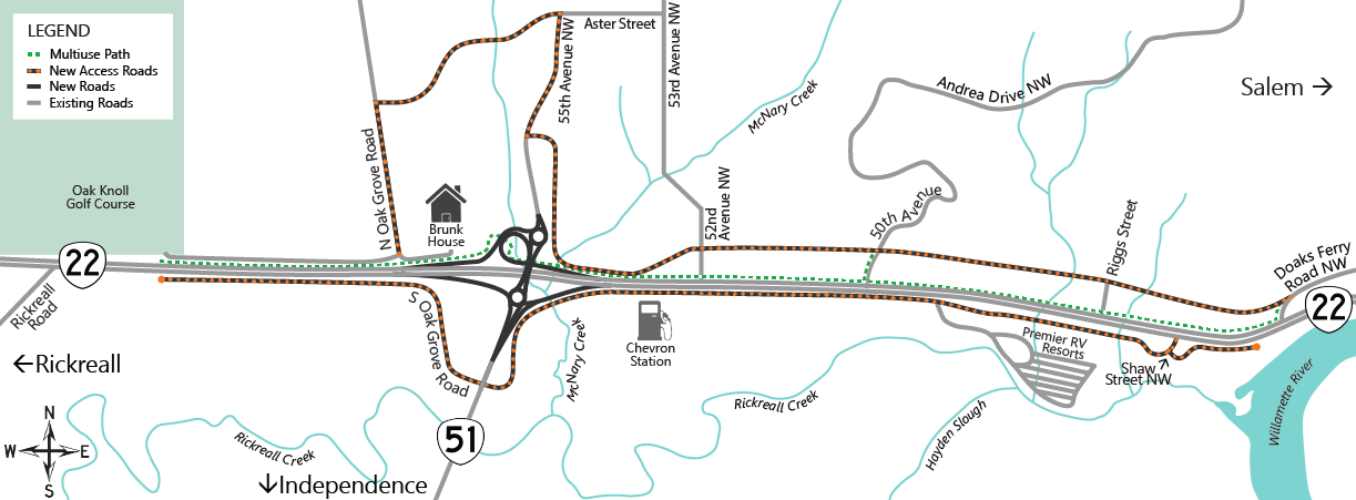 The preferred option that Oregon Department of Transportation has chosen for the Highway 51 and Highway 22 interchange.