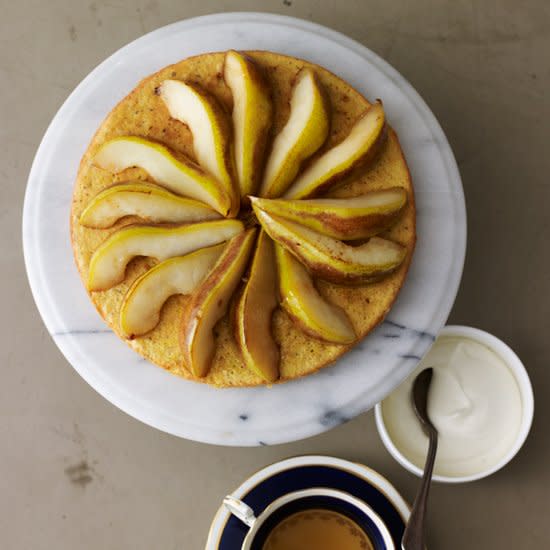 Hazelnut Tea Cake with Moscato Pears