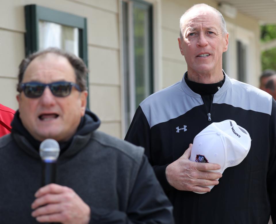 Former Bill Lou Piccone sings the national anthem at the beginning of Jim Kelly's charity golf tournament. at Terry Hills in Batavia during the 2019 event. Piccone will be honored by the City of Vineland on Sept. 29.