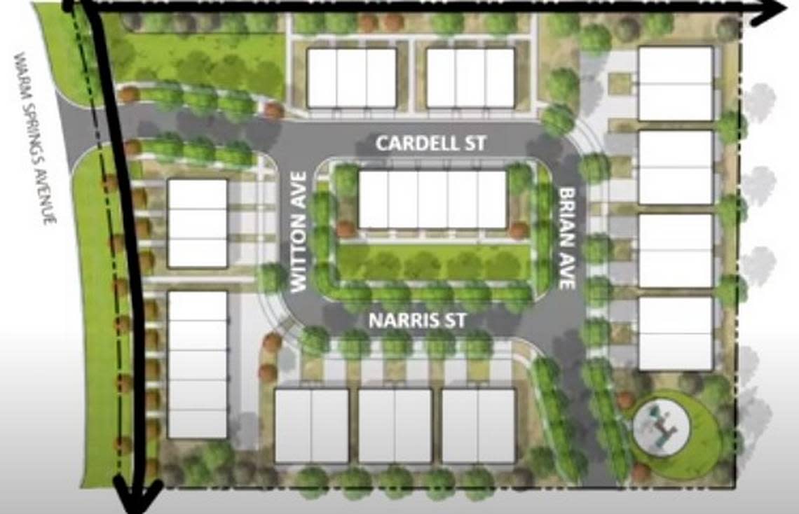 An overhead view of what a town house subdivision along Warm Springs Avenue would look like.