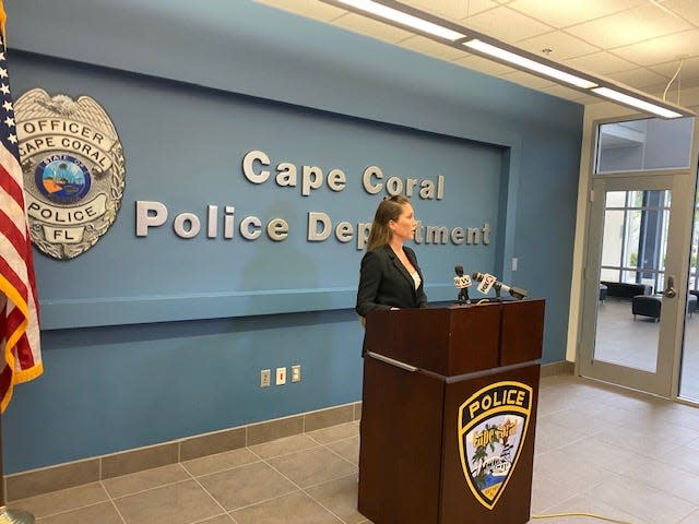 Sgt. Julie Green, spokesperson for Cape Coral Police, addresses media during a press briefing June 8, 2022. Two teenagers were arrested in connection with an overnight robbery involving multiple weapons and ammunition.