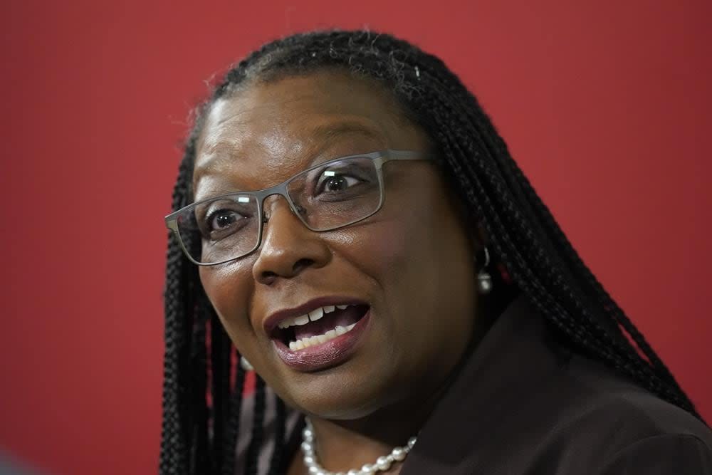 Democrat Darlene McDonald speaks during a debate with U.S. Rep. Burgess Owens, Friday, Oct. 28, 2022, in South Jordan, Utah, in their first and only meeting in the lead-up to the midterm elections. (AP Photo/Rick Bowmer)