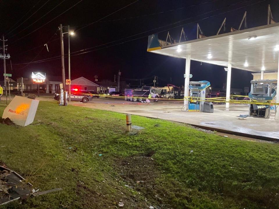 Damage to the Valero gas station on Youree Drive in Shreveport on March 2, 2023.