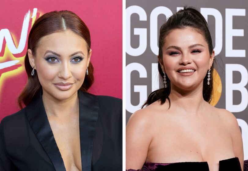 Left: Francia Raisa arrives at the LA Special Screening of "Flamin' Hot"on Friday, June 9, 2023, at the Hollywood American Legion Post 43 in Los Angeles. (Photo by Willy Sanjuan/Invision/AP) Right: Selena Gomez arrives at the 80th annual Golden Globe Awards at the Beverly Hilton Hotel on Tuesday, Jan. 10, 2023, in Beverly Hills, Calif. (Photo by Jordan Strauss/Invision/AP)