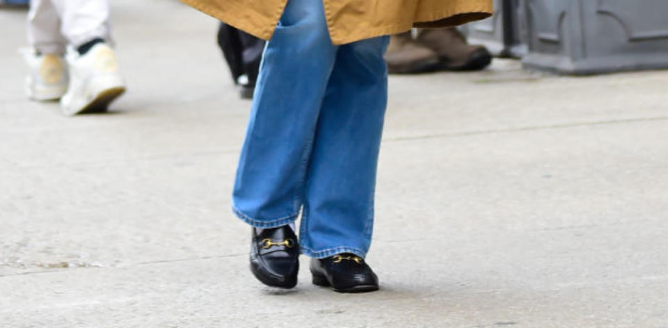 Katie Holmes is seen walking in Soho on April 18, 2024 in New York City. (Photo by Raymond Hall/GC Images)