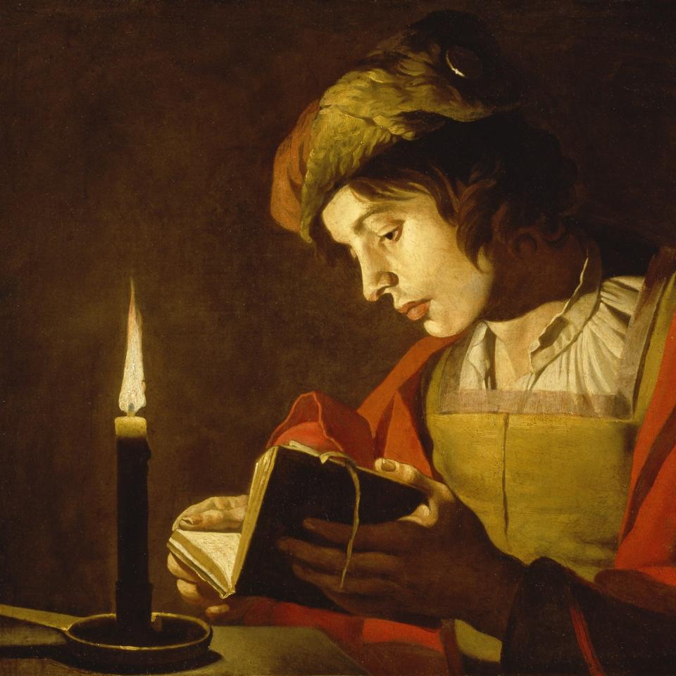 Burning bright: Young Man Reading by Candle Light (1630) by Matthias Stomer