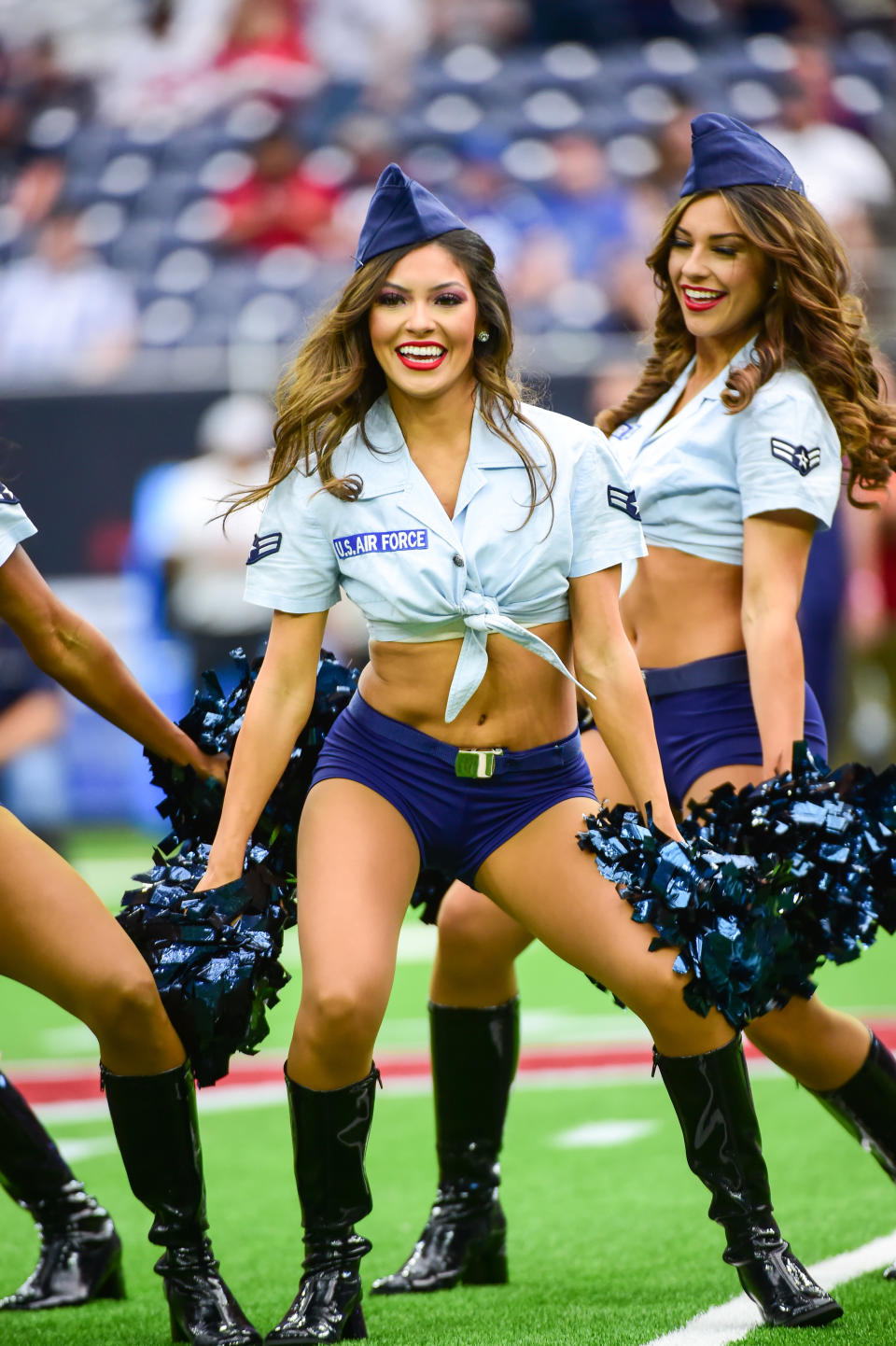 <p>The Houston Texans cheerleaders rev up the crowd in a salute to service during the football game between the Indianapolis Colts and the Houston Texans on November 5, 2017 at NRG Stadium in Houston, Texas. (Photo by Ken Murray/Icon Sportswire) </p>