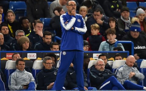 Maurizio Sarri watches on from the touchline - Credit: AFP