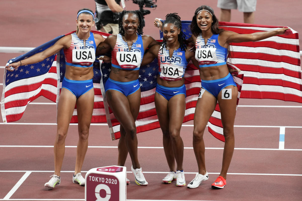 Olympics Team USA earns silver in women's 4x100 meter relay Yahoo Sports