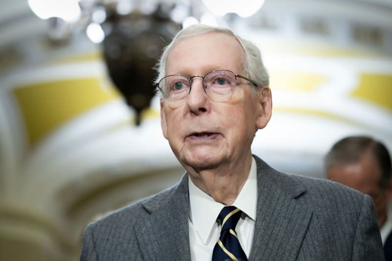 Senate Minority Leader Mitch McConnell, R-Ky., said Wednesday in a speech on the Senate floor that he will step down as Republican leader in November. Photo by Bonnie Cash/UPI
