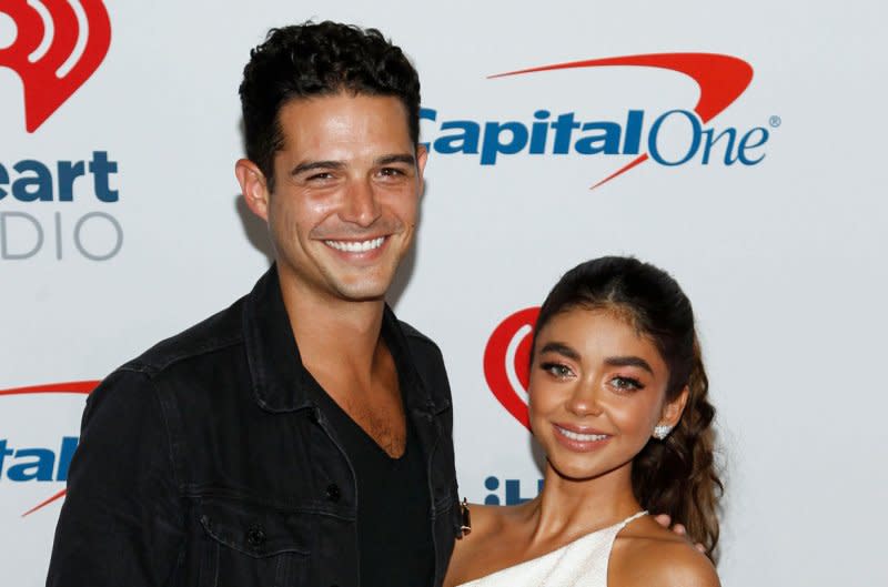 Sarah Hyland (R) dedicated a sweet post to Wells Adams on their first wedding anniversary. File Photo by James Atoa/UPI