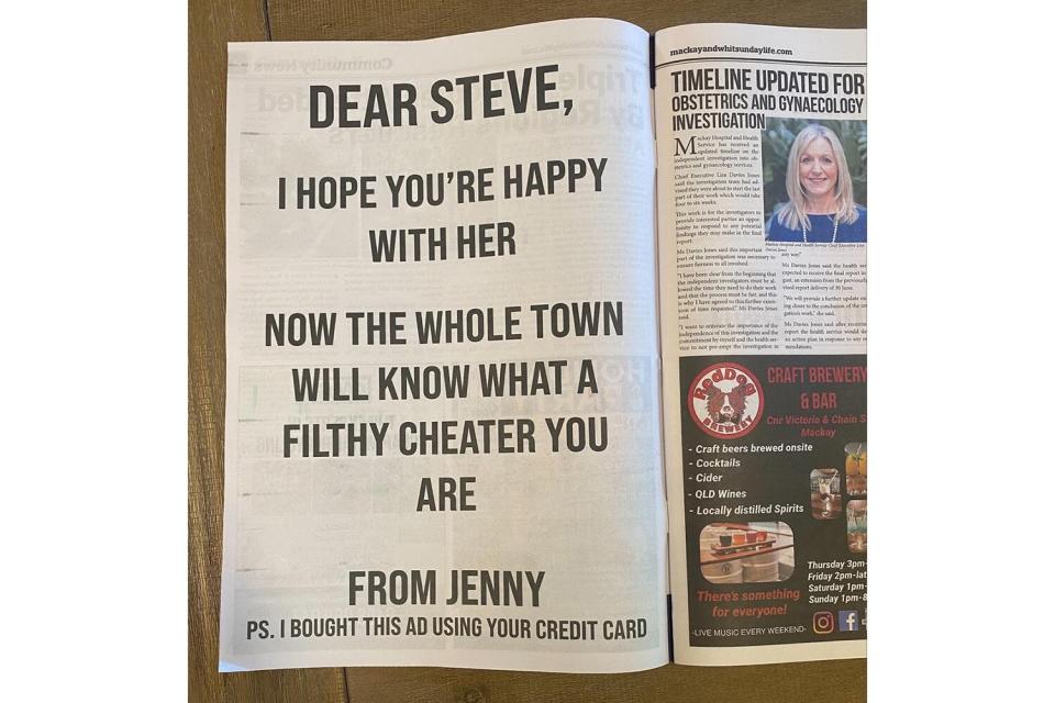 newspaper cheating ad