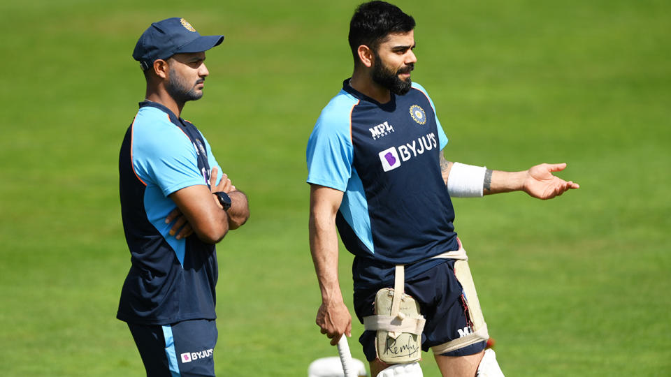 Virat Kohli, pictured here during a nets session ahead of the third Test against England.