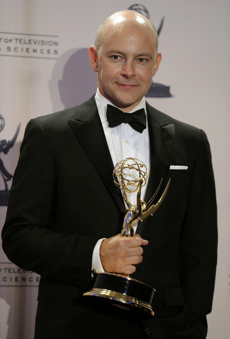 Rob Corddry poses backstage with the award for outstanding special class: short-format live-action entertainment programs for "Children's Hospital" at the 2012 Creative Arts Emmys at the Nokia Theatre on Saturday, Sept. 15, 2012, in Los Angeles. (Photo by Chris Pizzello/Invision/AP)