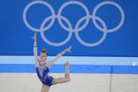 Viktoriia Listunova, of the Russian Olympic Committee, performs on the floor during the artistic gymnastics women's final at the 2020 Summer Olympics, Tuesday, July 27, 2021, in Tokyo. (AP Photo/Natacha Pisarenko)