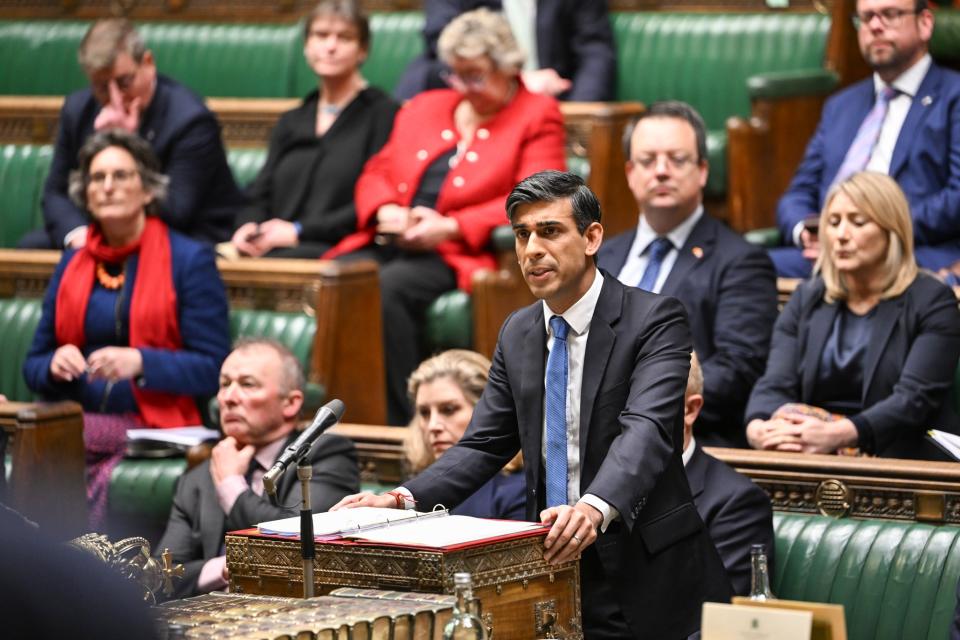 Prime Minister Rishi Sunak making a statement on Houthi maritime attacks in the Red Sea (PA)