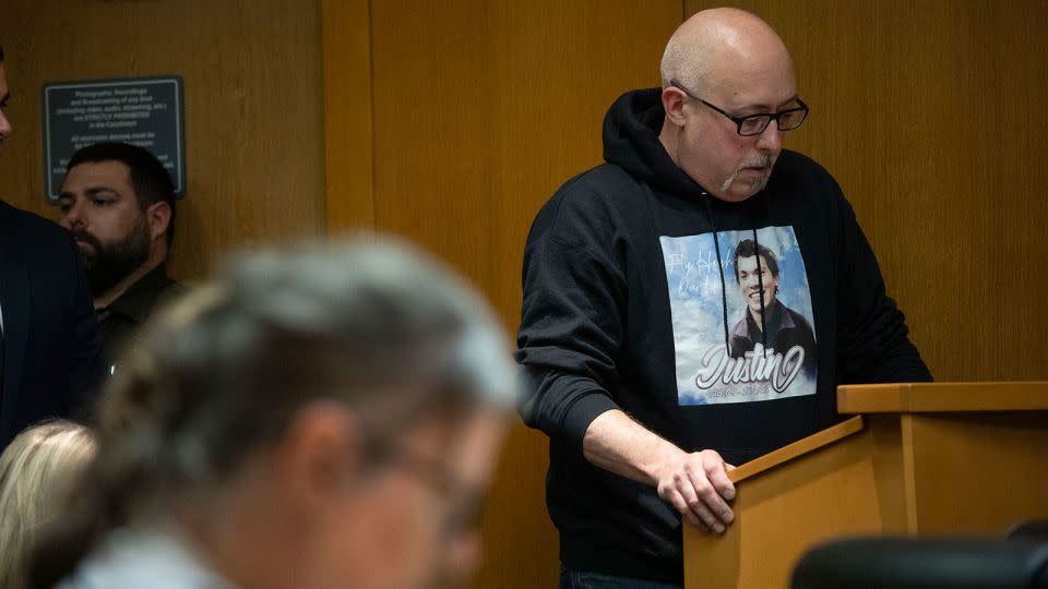 Craig Shilling, father of Justin Shilling, told the defendants, "The blood of our children is on your hands." - Bill Pugliano/Getty Images