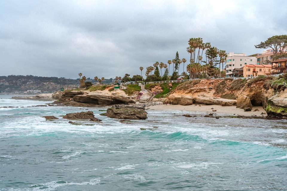 Amazing landscape of Sunset Cliffs Beach Coastline in cloudy San Diego, California