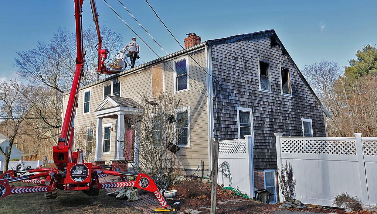 A home on Clapp Road in Scituate's West End was damaged by fire Monday, Nov. 27, 2023.