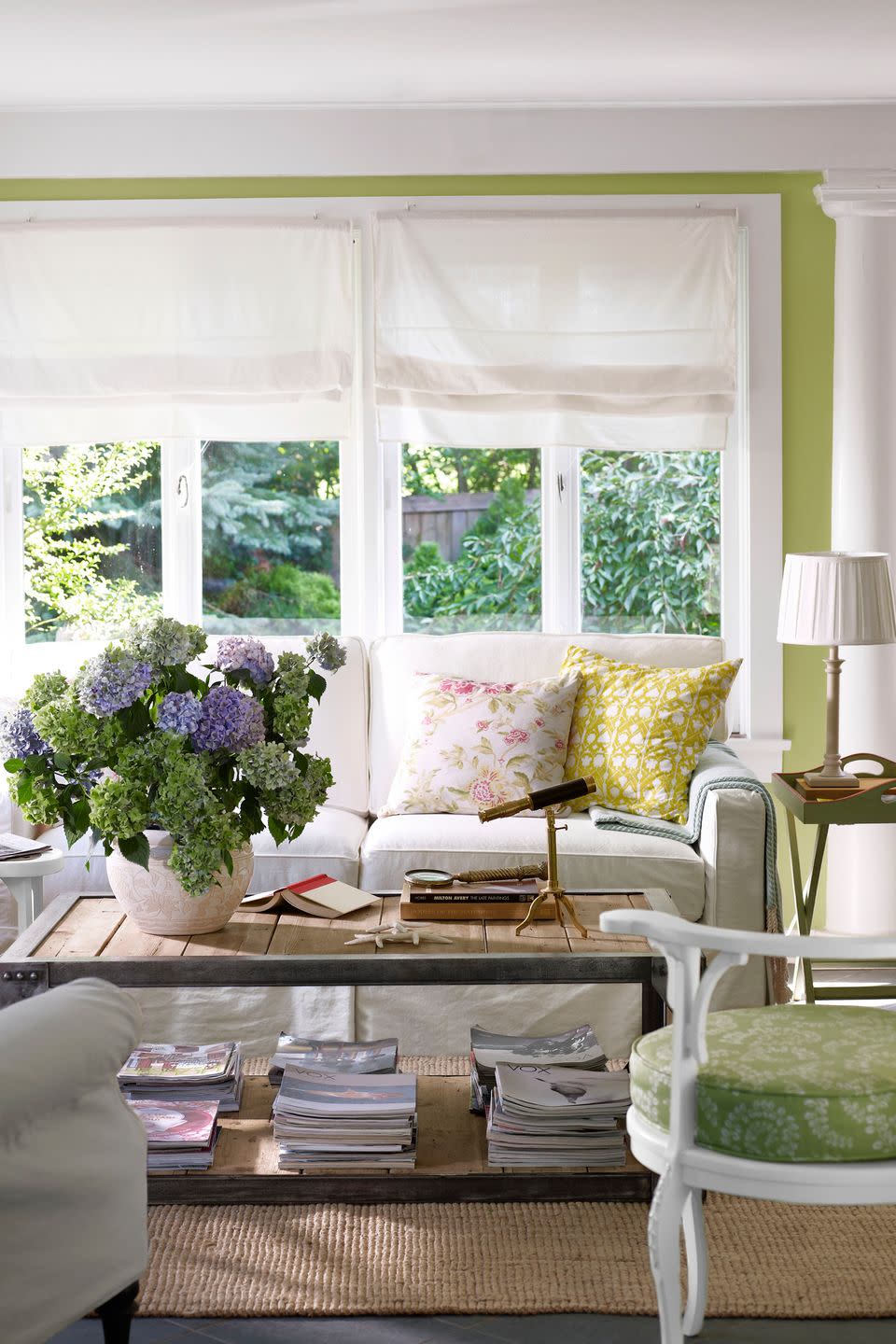 green and white living room