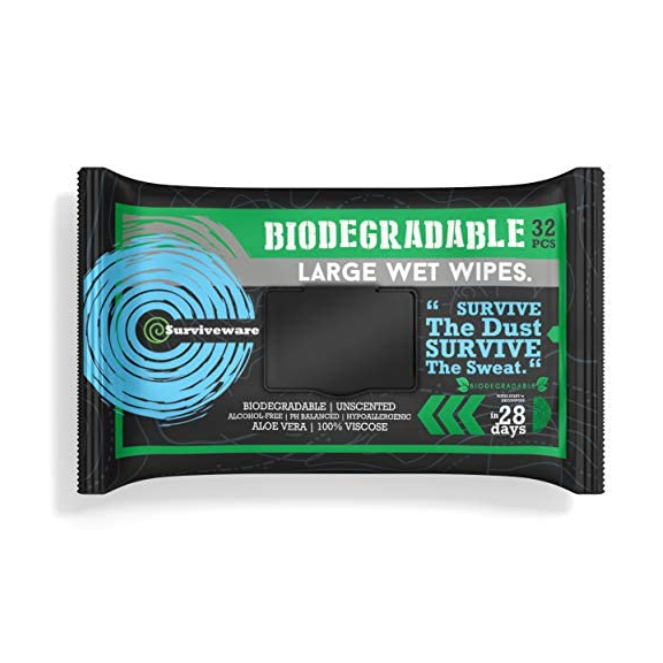 Surviveware Biodegradable Large Wet Wipes; best body wipes, body and face wipes, best biodegradable body wipes