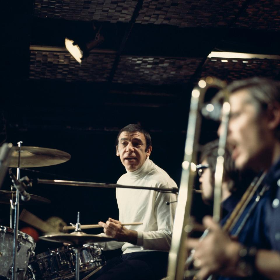 Drummer Buddy Rich on stage at Ronnie Scott's in 1969 - redferns