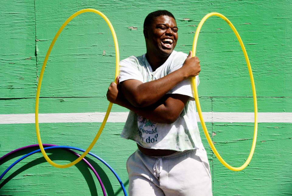 Steven Knight poses with hula hoops during ShrevePride's annual Field Gay event at A.C. Steere Park in Shreveport on Saturday, April 1, 2023.