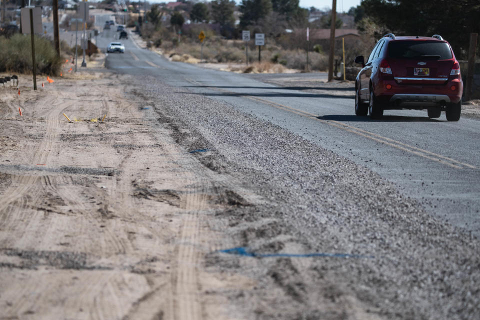 Road work takes place on Elks Drive in Las Cruces on Wednesday, Jan. 26, 2022.