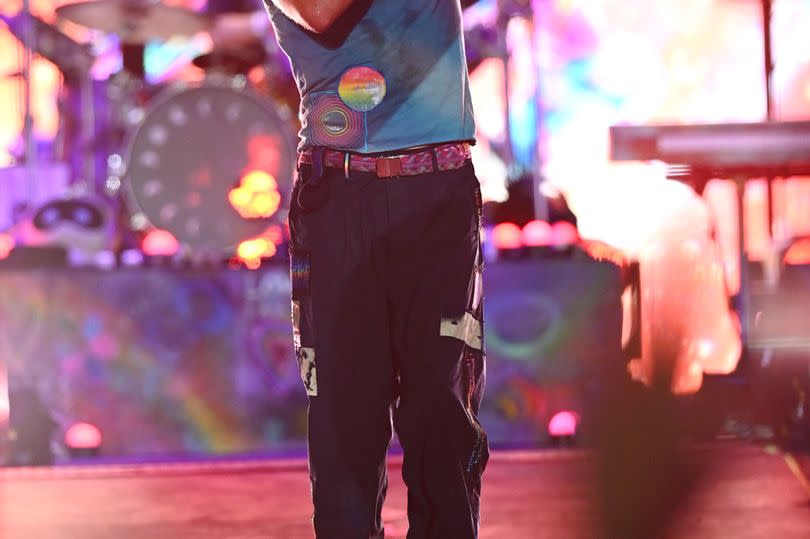 Chris Martin of the band ColdPlay perform on stage during day four of Glastonbury Festival 2024