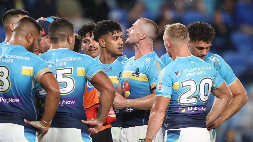 Gold Coast Titans players during the match against Manly.