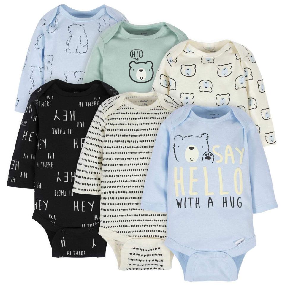 6-Pack Baby Boys Bear Long Sleeve Onesies