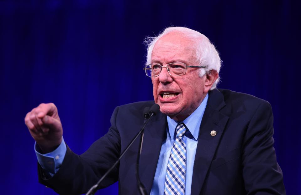 2020 US Democratic Presidential hopeful US Senator for Vermont Bernie Sanders speaks on-stage during the Democratic National Committee's summer meeting in San Francisco, California on August 23, 2019. (Photo by JOSH EDELSON / AFP)        (Photo credit should read JOSH EDELSON/AFP/Getty Images) (Photo: JOSH EDELSON/AFP/Getty Images)