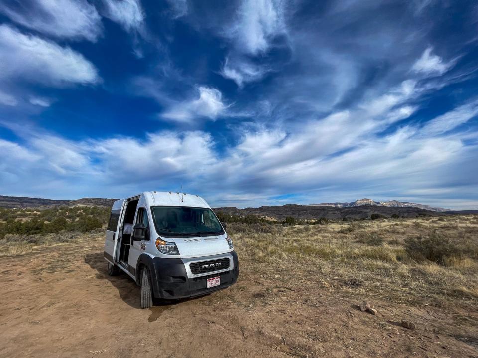 The van parked on public land in Colorado.