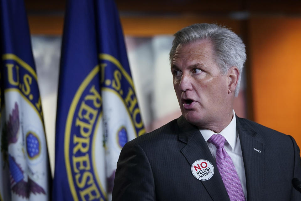 House Minority Leader Kevin McCarthy (R-CA) speaks during his weekly news conference on Capitol Hill. (Photo by Drew Angerer/Getty Images)