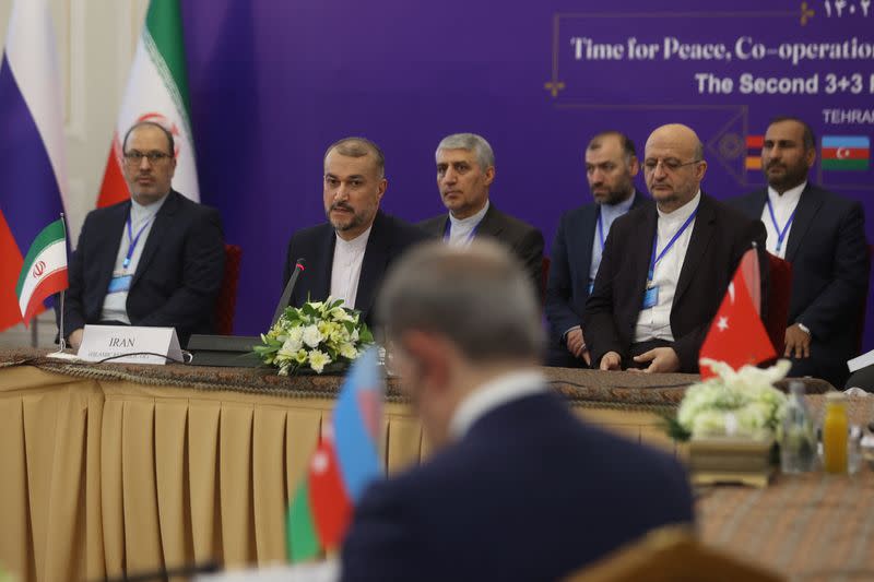 Iranian Foreign Minister Hossein Amirabdollahian speaks at the second 3+3 Regional platform summit in Tehran