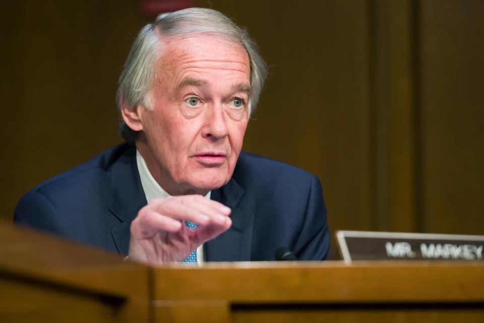 Sen. Ed Markey, D-Mass., speaks during a Senate Transportation subcommittee on commercial airline safety, on Capitol Hill in Washington. March 27, 2019