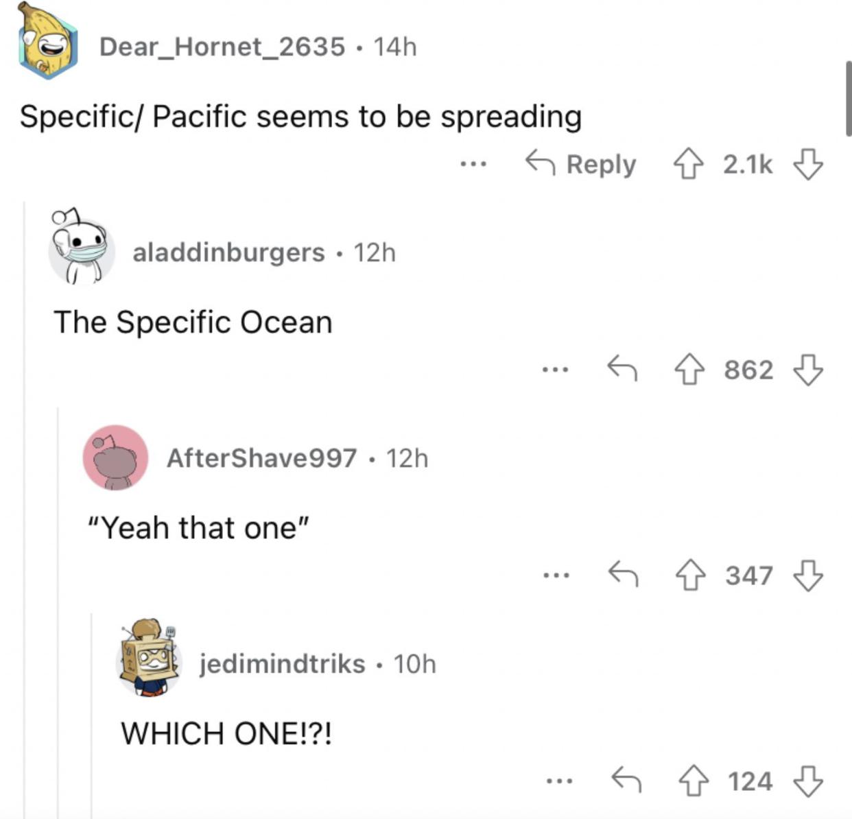 Reddit screenshot of people talking about people not saying "Pacific" right.