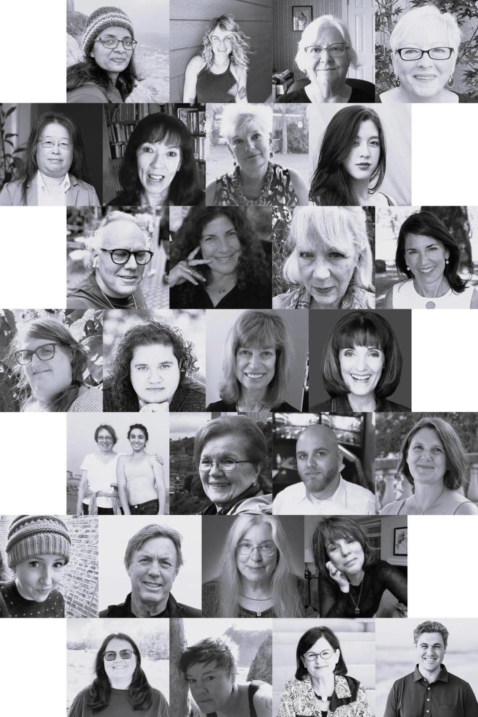 A collage of 28 writers whose stories are showcased in Bacon/Miller’s “Daring to Breathe” collection, including many with San Joaquin Valley roots: Phyllis Brotherton, Jane Blood-Siegfried, Constance Chang, John Farrell, MaryAnn Jones, Vicki Collier McDonald, Michael Roberts, Josh Weiner.