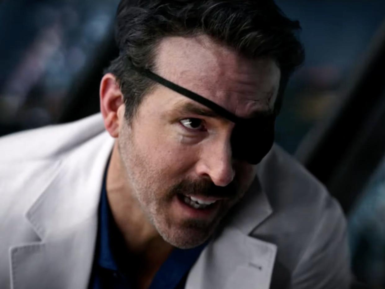 Ryan Reynolds wearing an eyepatch in "Ghosted."