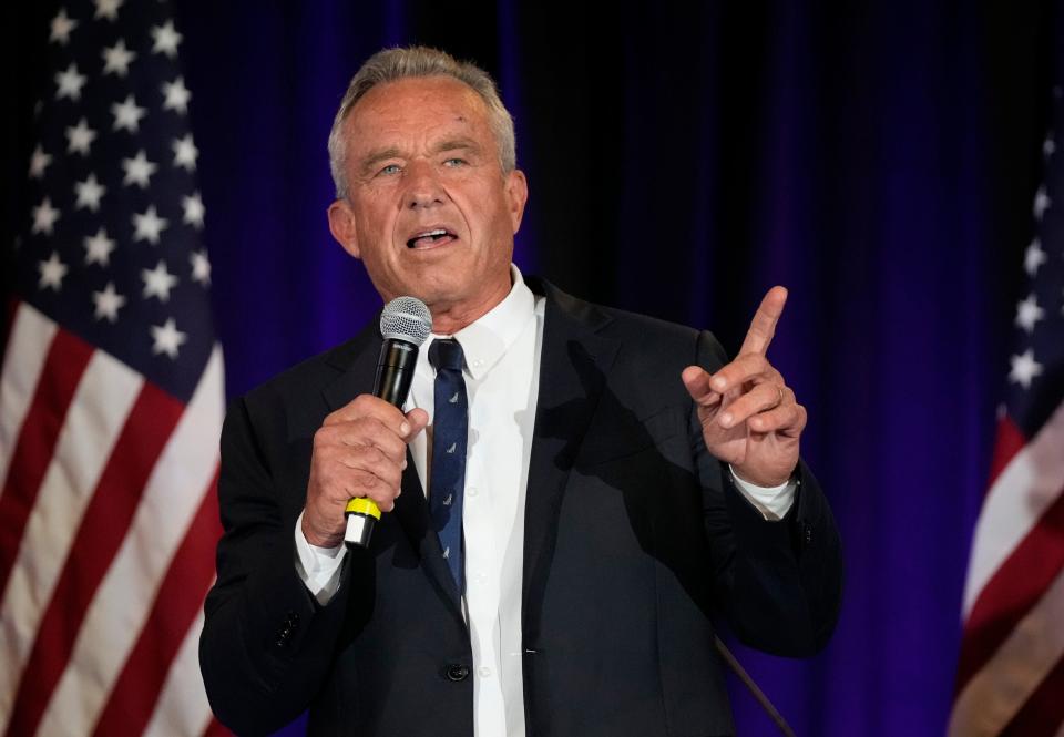 Independent presidential candidate Robert F. Kennedy Jr., speaks at a campaign rally at Brazos Hall Monday May 13, 2024.