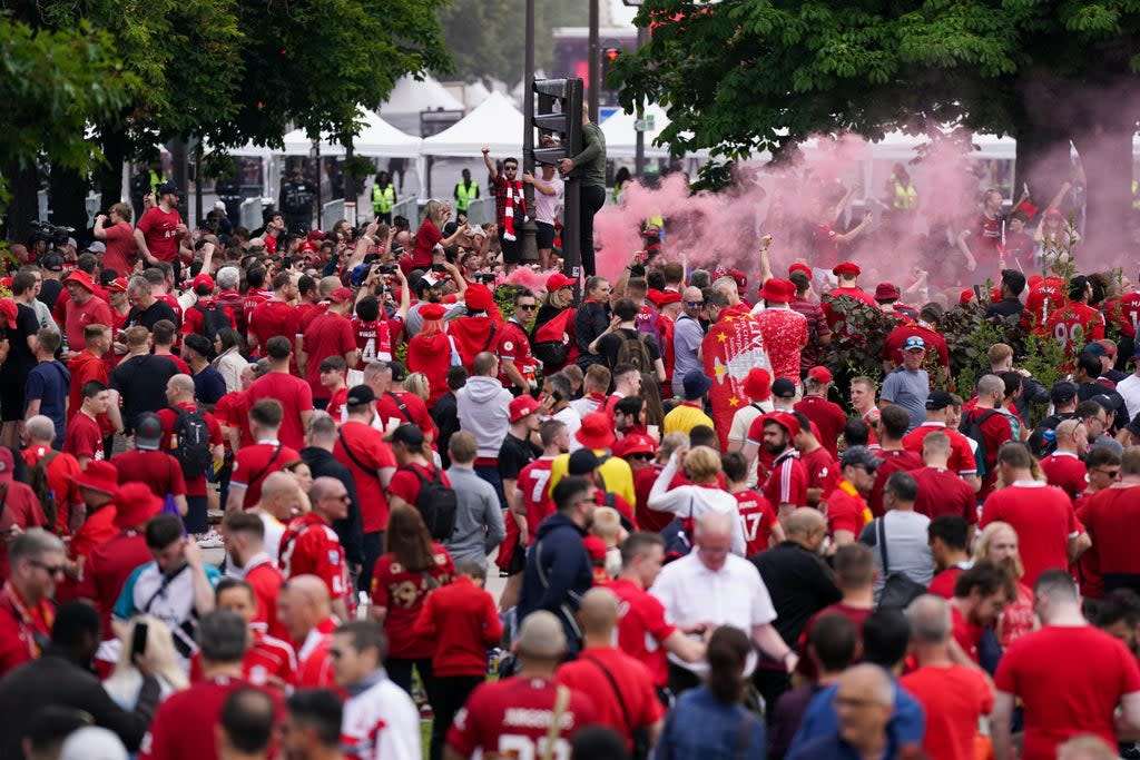 Liverpool fans in Place de la Nation, Paris (Jacob King/PA) (PA Wire)