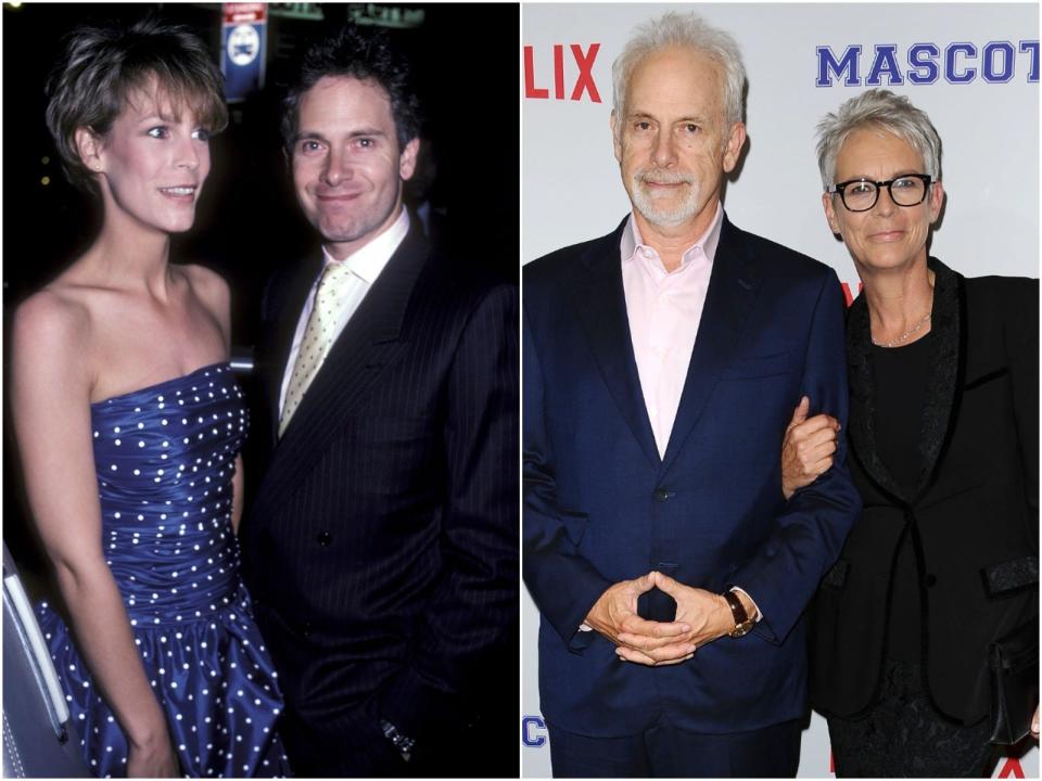Jamie Lee Curtis and Christopher Guest are pictured together left in 1985 and right in 2016.