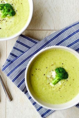 <p>Greek yogurt gives this creamy favourite a lighter, tangy twist.</p><p>Get the <a href="https://www.delish.com/uk/cooking/recipes/a28785808/creamy-broccoli-cheddar-soup-recipe/" rel="nofollow noopener" target="_blank" data-ylk="slk:Broccoli Cheddar Soup" class="link ">Broccoli Cheddar Soup</a> recipe.</p>