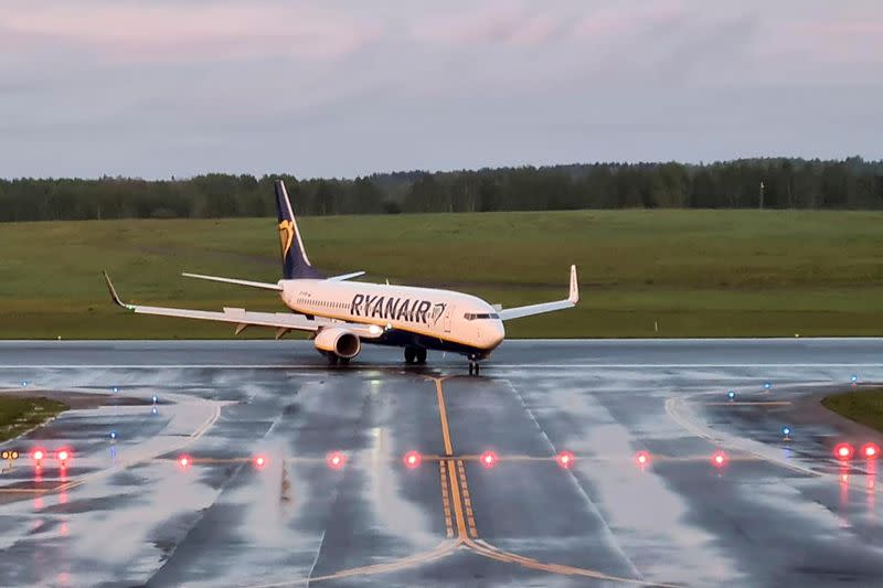 FILE PHOTO: A Ryanair aircraft, which was diverted to Belarus, lands at Vilnius Airport in Vilnius