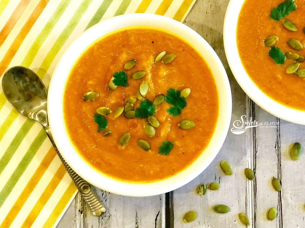 <p>Swirls of Flavor</p><p>The ginger flavor in this soup is the perfect pairing with the carrots.</p><p><strong>Get the Recipe: <a href="https://swirlsofflavor.com/slow-cooker-ginger-carrot-soup" rel="nofollow noopener" target="_blank" data-ylk="slk:Crock Pot Ginger Carrot Soup;elm:context_link;itc:0;sec:content-canvas" class="link rapid-noclick-resp">Crock Pot Ginger Carrot Soup</a></strong></p>