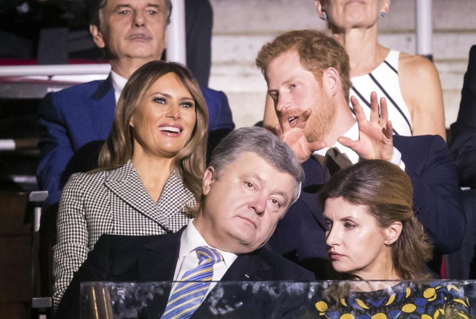 Prince Harry with US first lady Melania Trump at the opening ceremony in Canada (PA)