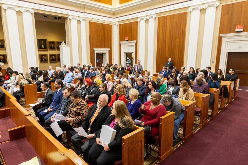 People fill the Florida Supreme Court gallery o hear arguments on the proposed abortion amendment Wednesday, Feb. 7, 2024.